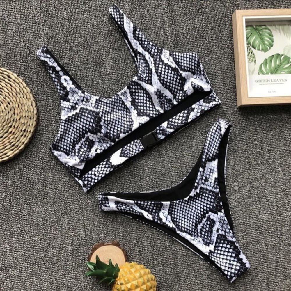 Snake Print Buckle Up Bikini